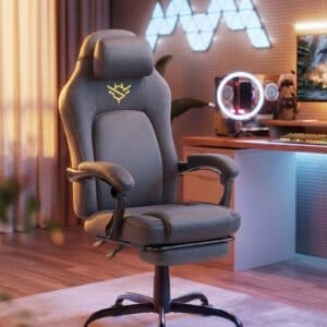 SONGMICS HOME Gaming Chair Ergonomic Computer Chair with Footrest Office Swivel Chair with Pillow Cotton Linen Blend Height Adjustable Dove Grey OBG072G01