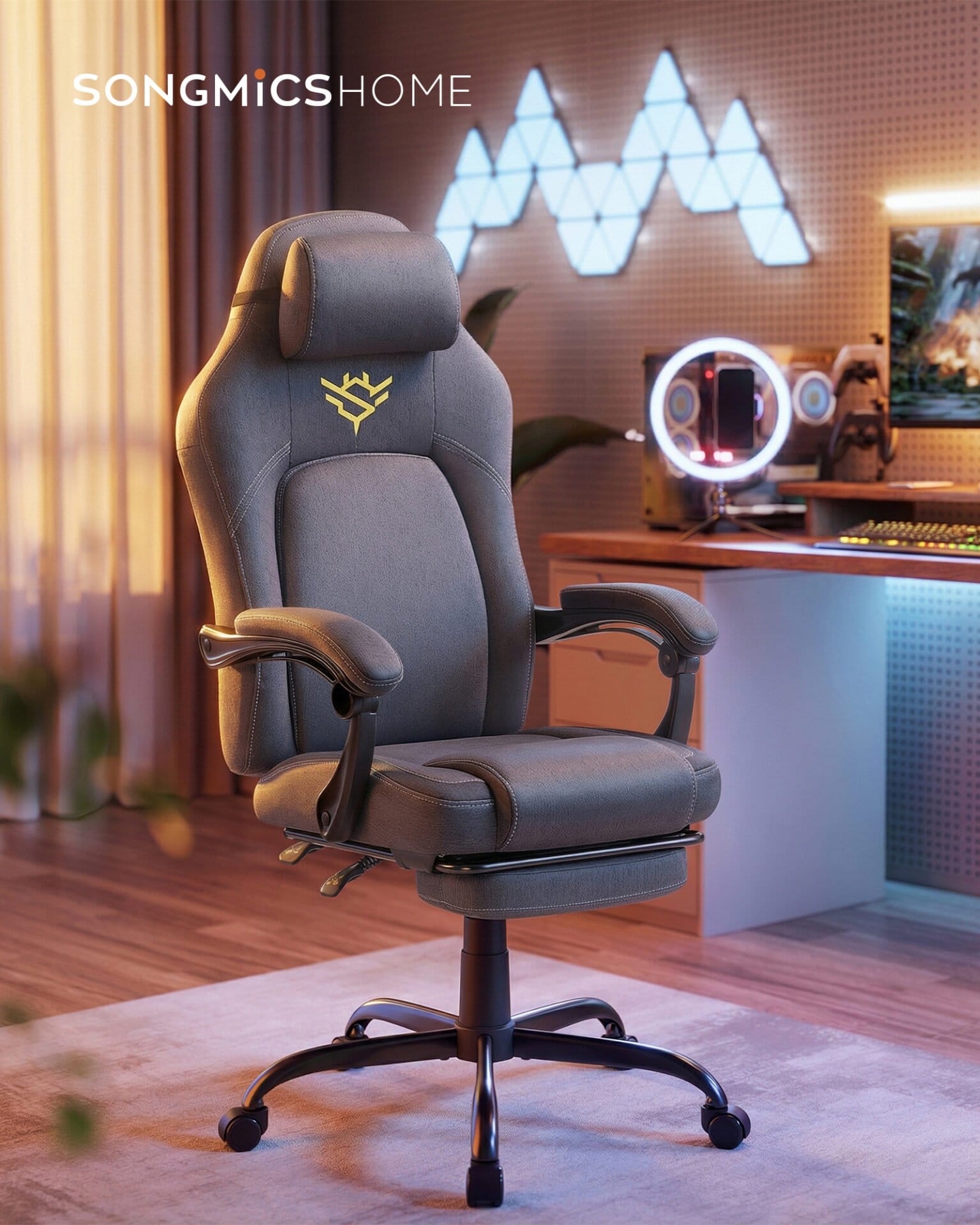 SONGMICS HOME Gaming Chair Ergonomic Computer Chair with Footrest Office Swivel Chair with Pillow Cotton Linen Blend Height Adjustable Dove Grey OBG072G01 1 SONGMICS HOME Gaming Chair Ergonomic Computer Chair with Footrest Office Swivel Chair with Pillow Cotton Linen Blend Height Adjustable Dove Grey OBG072G01