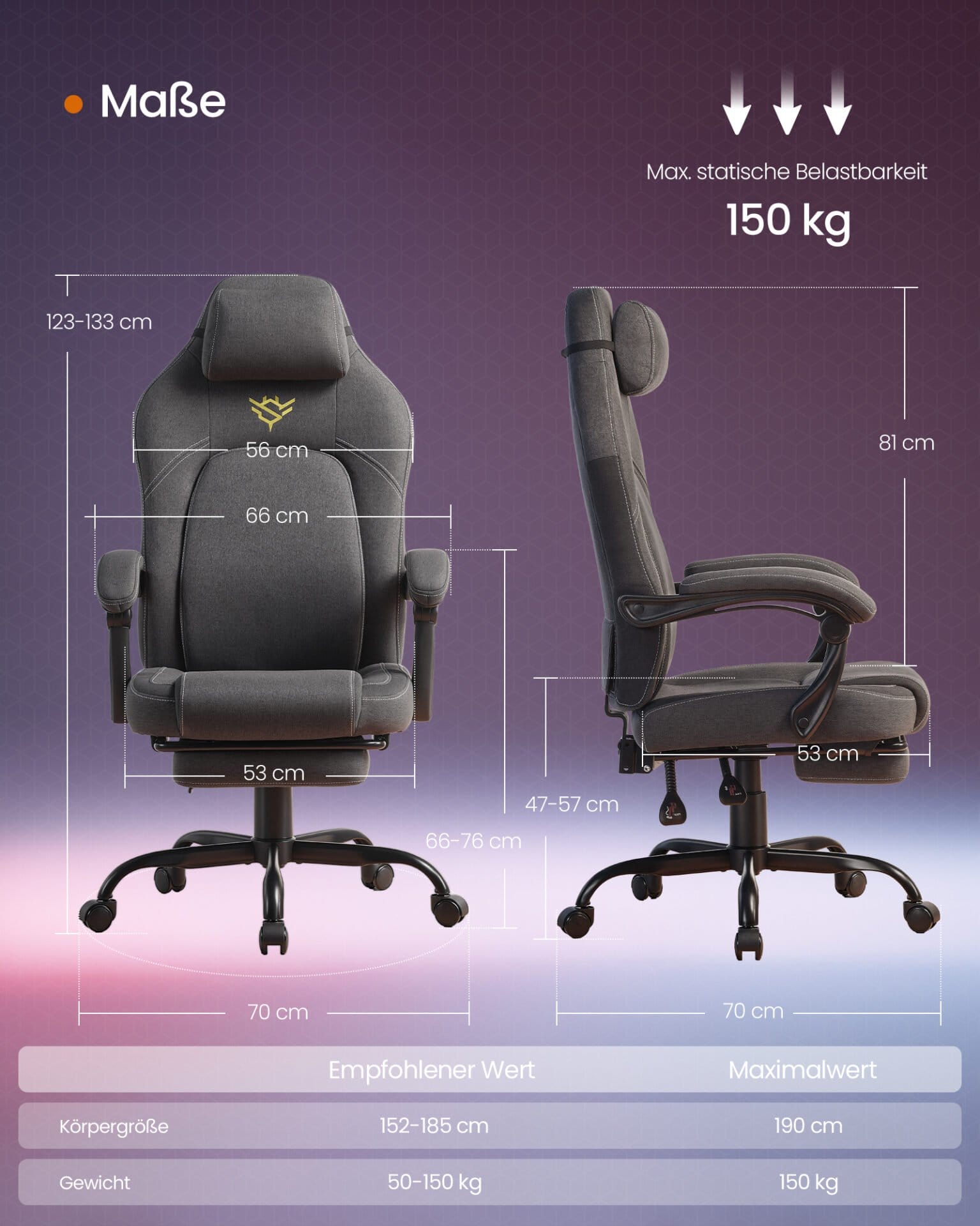 SONGMICS HOME Gaming Chair Ergonomic Computer Chair with Footrest Office Swivel Chair with Pillow Cotton Linen Blend Height Adjustable Dove Grey OBG072G01 6 SONGMICS HOME Gaming Chair Ergonomic Computer Chair with Footrest Office Swivel Chair with Pillow Cotton Linen Blend Height Adjustable Dove Grey OBG072G01 - Billede 6