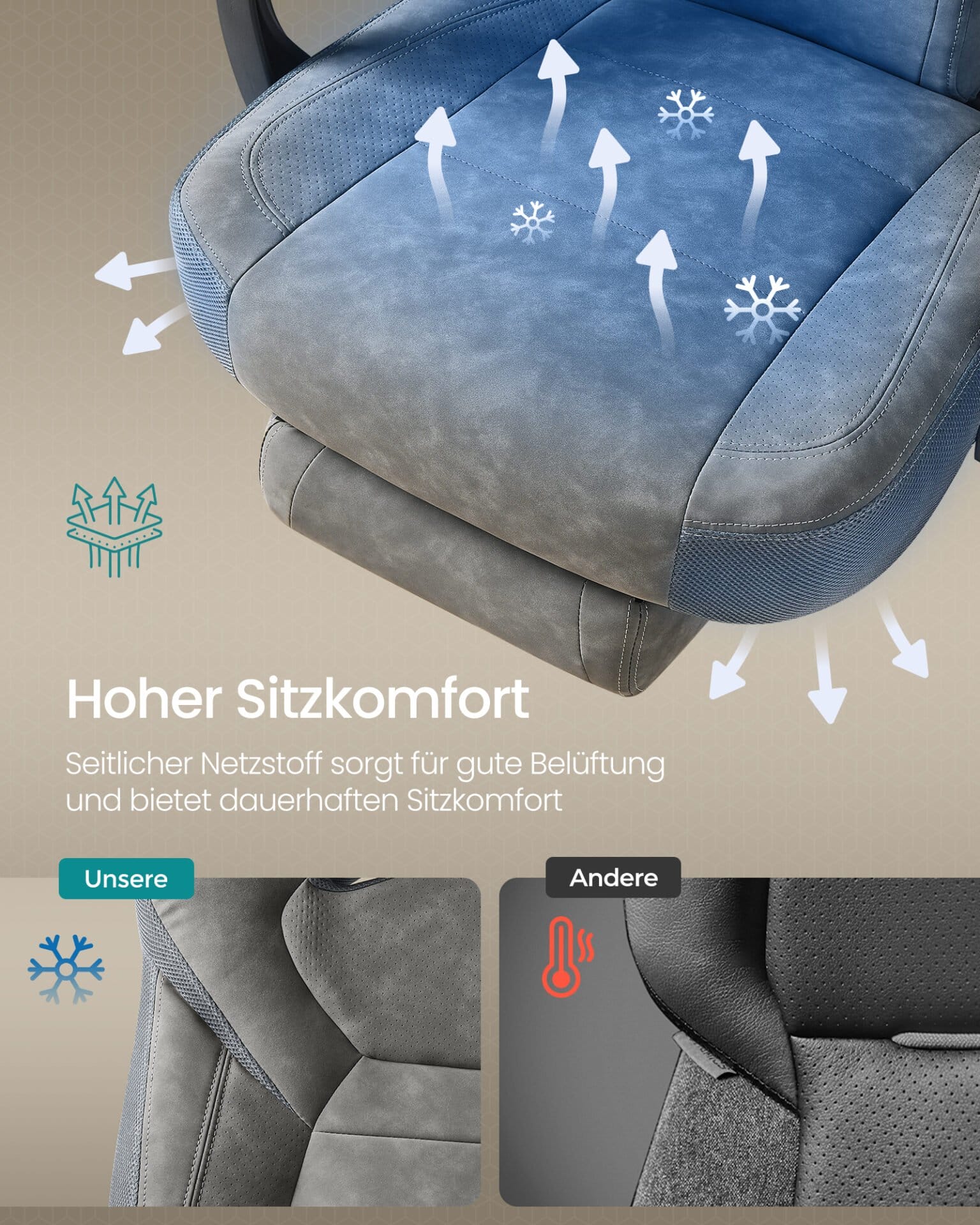 Gamingstol, Kontorcomputerstol, Ergonomisk design, 150 kg lasteevne, Skifergrå 2 Gamingstol, Kontorcomputerstol, Ergonomisk design, 150 kg lasteevne, Skifergrå - Billede 2