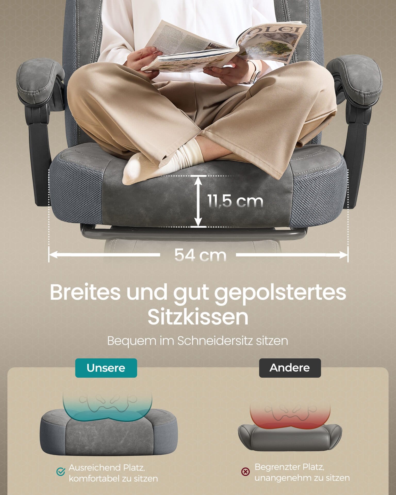 Gamingstol, Kontorcomputerstol, Ergonomisk design, 150 kg lasteevne, Skifergrå 3 Gamingstol, Kontorcomputerstol, Ergonomisk design, 150 kg lasteevne, Skifergrå - Billede 3
