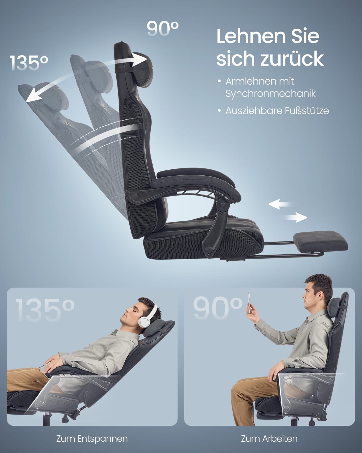 Ergonomisk Gamingstol, Sædehynde med Fjedre, Kontorstol 5 Ergonomisk Gamingstol, Sædehynde med Fjedre, Kontorstol - Billede 5