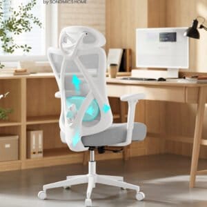 SONGMICS Ergonomic Office Chair, Desk Chair, Computer Chair, Mesh Chair, Adjustable Lumbar and Head Cushion, Load Capacity up to 150 kg, Height Adjustable, Cappuccino Beige OBN063GD02