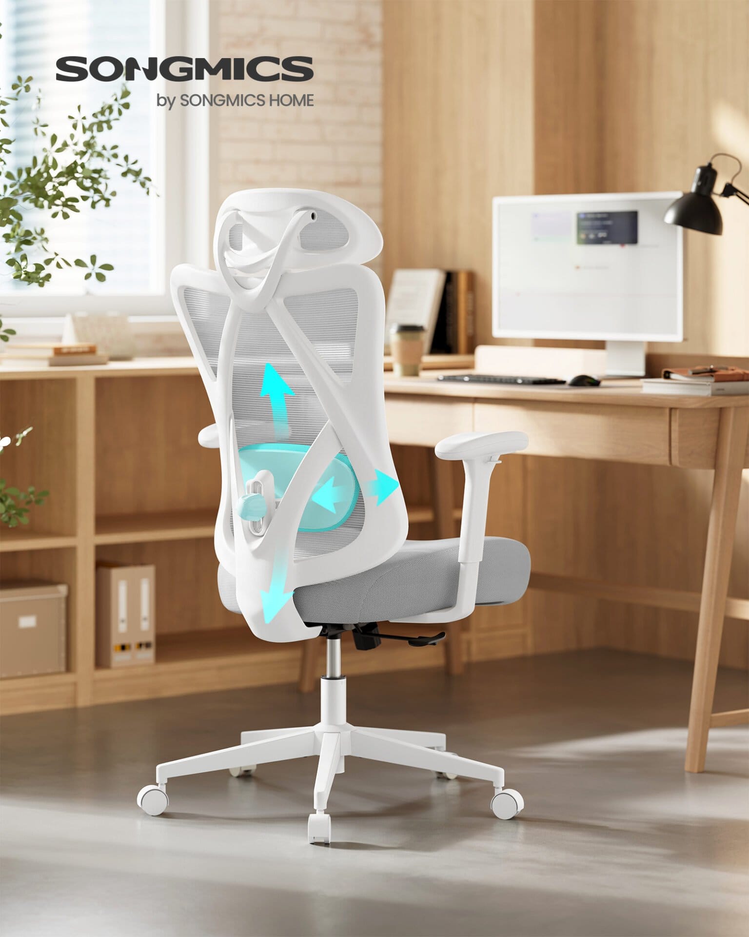 SONGMICS Ergonomic Office Chair, Desk Chair, Computer Chair, Mesh Chair, Adjustable Lumbar and Head Cushion, Load Capacity up to 150 kg, Height Adjustable, Cappuccino Beige OBN063GD02 1 SONGMICS Ergonomic Office Chair, Desk Chair, Computer Chair, Mesh Chair, Adjustable Lumbar and Head Cushion, Load Capacity up to 150 kg, Height Adjustable, Cappuccino Beige OBN063GD02
