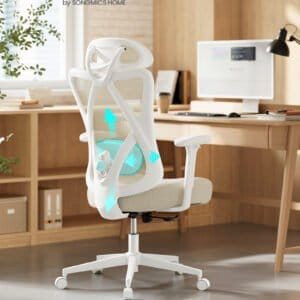 SONGMICS Ergonomic Office Chair, Desk Chair, Computer Chair, Mesh Chair, Adjustable Lumbar and Head Cushion, Load Capacity up to 150 kg, Height Adjustable, Cappuccino Beige OBN063LH01