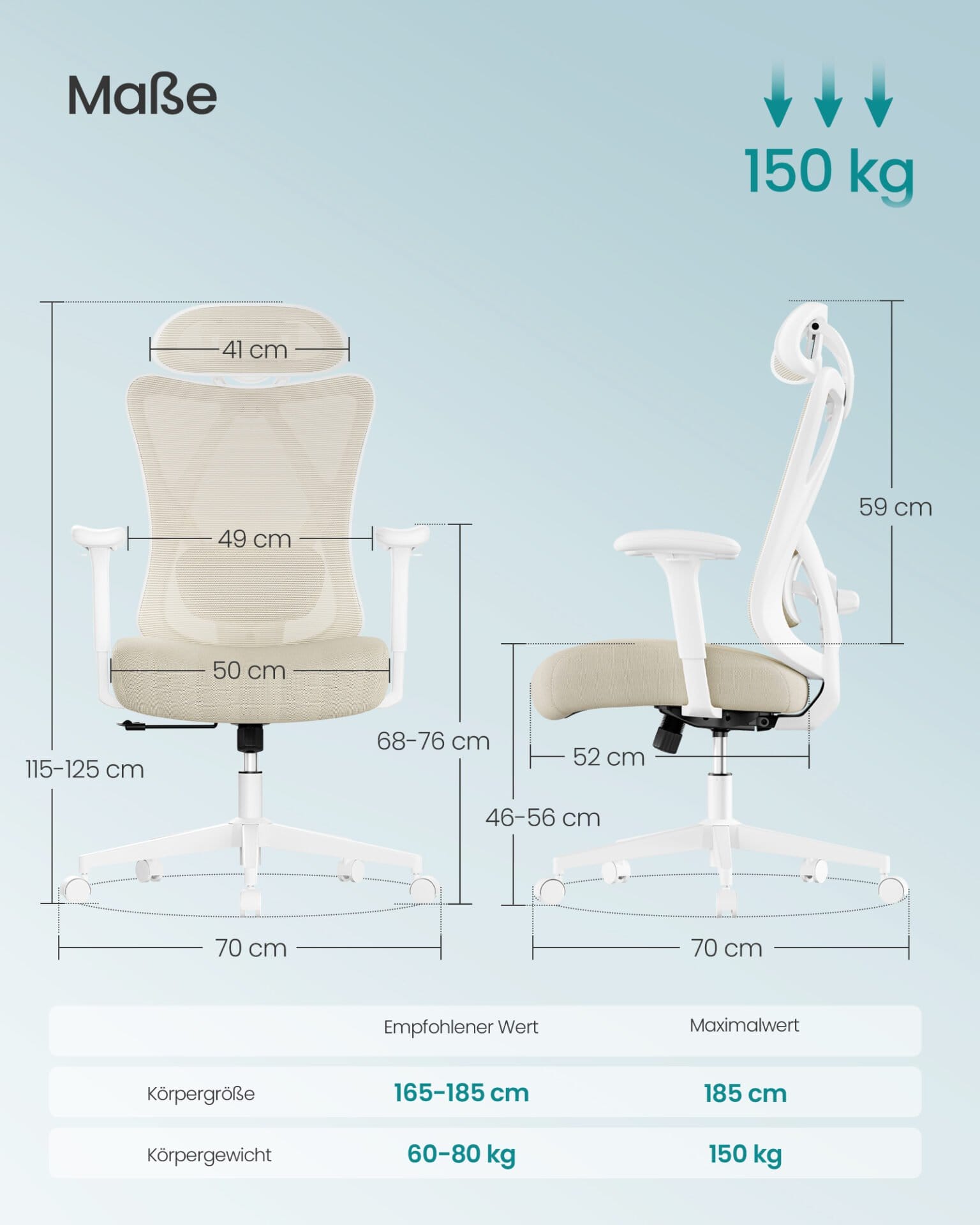 SONGMICS Ergonomic Office Chair, Desk Chair, Computer Chair, Mesh Chair, Adjustable Lumbar and Head Cushion, Load Capacity up to 150 kg, Height Adjustable, Cappuccino Beige OBN063LH01 2 SONGMICS Ergonomic Office Chair, Desk Chair, Computer Chair, Mesh Chair, Adjustable Lumbar and Head Cushion, Load Capacity up to 150 kg, Height Adjustable, Cappuccino Beige OBN063LH01 - Billede 2