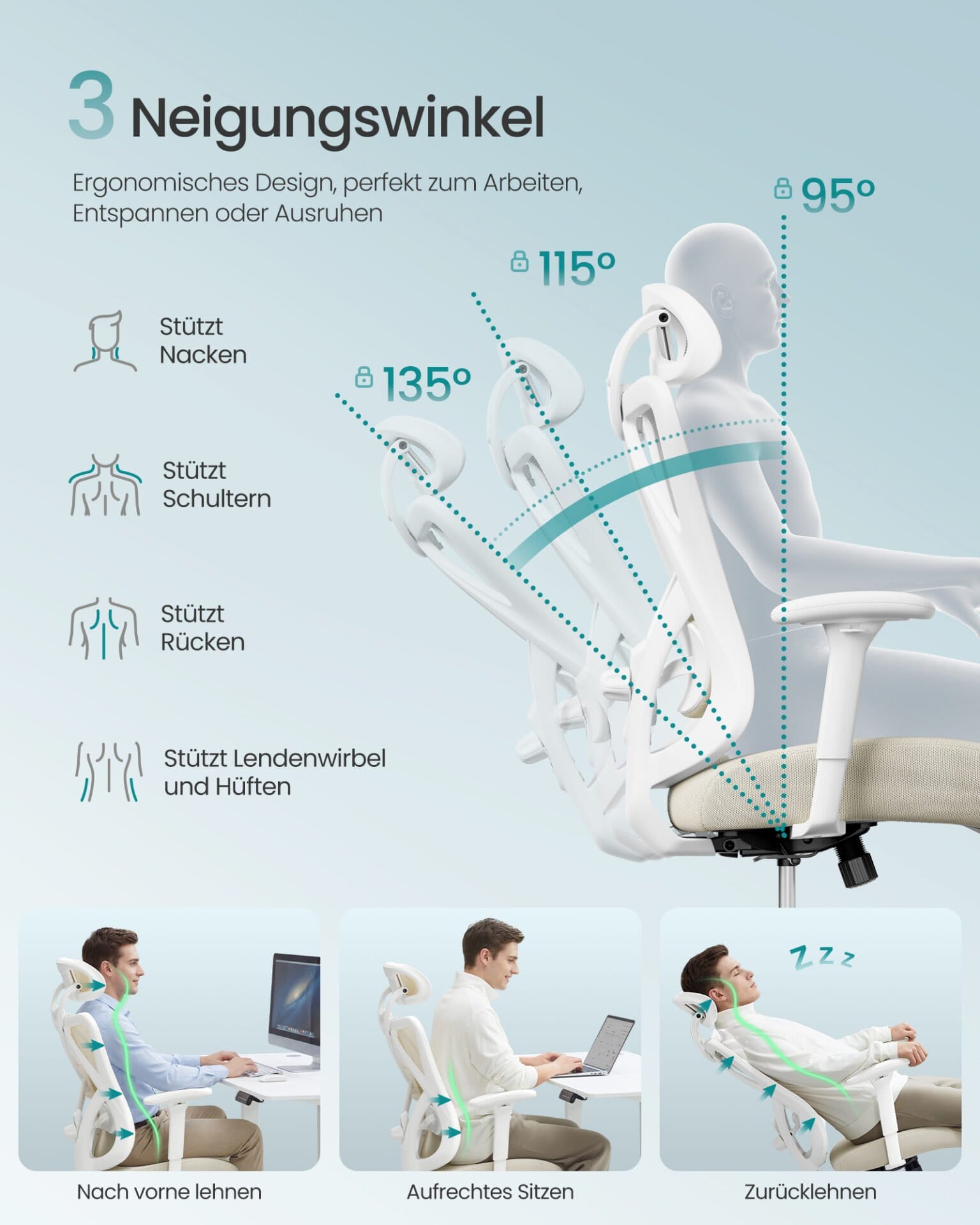 SONGMICS Ergonomic Office Chair, Desk Chair, Computer Chair, Mesh Chair, Adjustable Lumbar and Head Cushion, Load Capacity up to 150 kg, Height Adjustable, Cappuccino Beige OBN063LH01 3 SONGMICS Ergonomic Office Chair, Desk Chair, Computer Chair, Mesh Chair, Adjustable Lumbar and Head Cushion, Load Capacity up to 150 kg, Height Adjustable, Cappuccino Beige OBN063LH01 - Billede 3