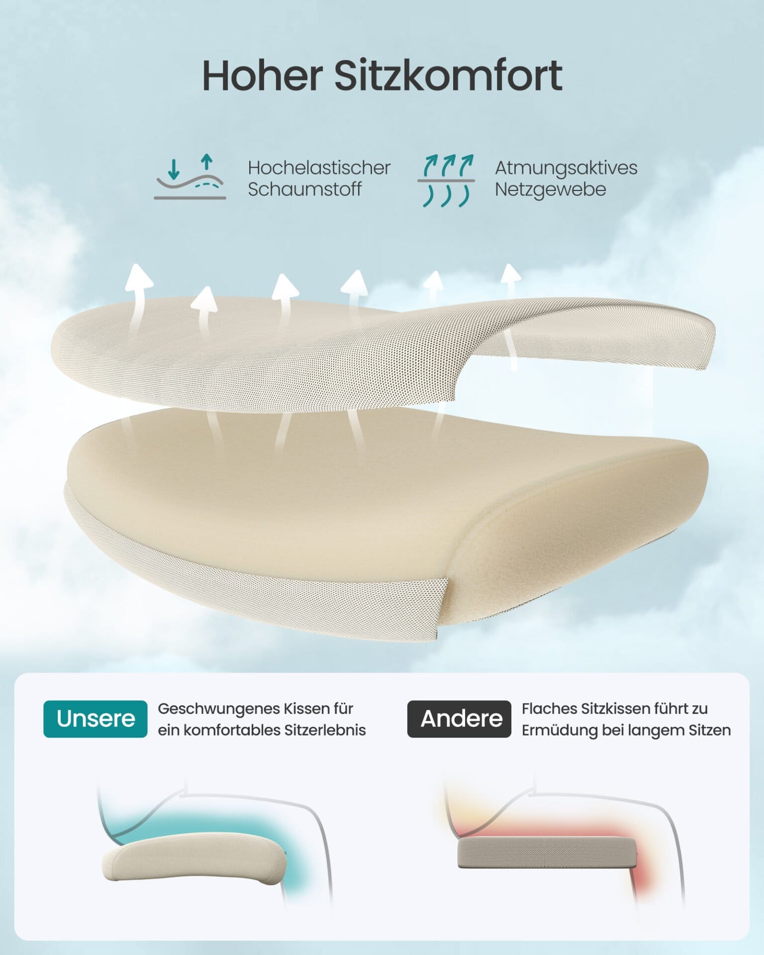 SONGMICS Ergonomic Office Chair, Desk Chair, Computer Chair, Mesh Chair, Adjustable Lumbar and Head Cushion, Load Capacity up to 150 kg, Height Adjustable, Cappuccino Beige OBN063LH01 6 SONGMICS Ergonomic Office Chair, Desk Chair, Computer Chair, Mesh Chair, Adjustable Lumbar and Head Cushion, Load Capacity up to 150 kg, Height Adjustable, Cappuccino Beige OBN063LH01 - Billede 6