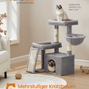 Feandrea Cat Tree Tower Condo with 2 Beds, Scratching Posts and Ramp, for Small and Medium Cats, Dove Grey PCT013GD01
