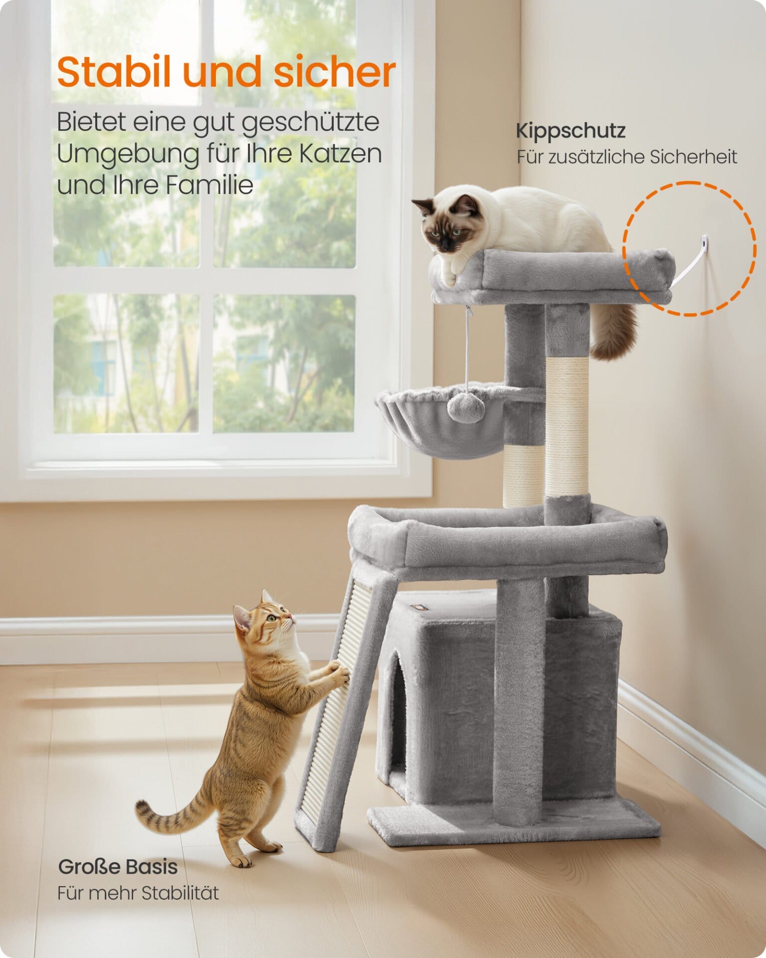 Feandrea Cat Tree Tower Condo with 2 Beds, Scratching Posts and Ramp, for Small and Medium Cats, Dove Grey PCT013GD01 6 Feandrea Cat Tree Tower Condo with 2 Beds, Scratching Posts and Ramp, for Small and Medium Cats, Dove Grey PCT013GD01 - Billede 6