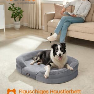 Feandrea Dog Bed, Large Orthopaedic Dog Sofa Bed, 91 x 68 x 18 cm, Egg Crate Foam, Waterproof Liner, Raised Edges, Removable and Machine Washable Cover, Non-Slip, Light Grey PGW282G01