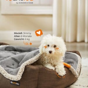 Feandrea Waterproof Dog Blanket, Sherpa Fleece Pet Blanket for Miniature Dogs, Cats, 73 x 63 cm, S, Machine Washable, Reversible Dog Couch Cover Protector, Grey PPB029G01