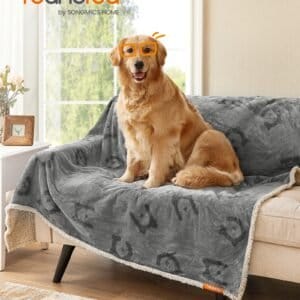 Feandrea Waterproof Dog Blanket, Sherpa Fleece Pet Blanket for Large and Extra Large Dogs, Cats, 203 x 152 cm, XXL, Machine Washable, Reversible Dog Couch Cover Protector, Grey PPB080G01
