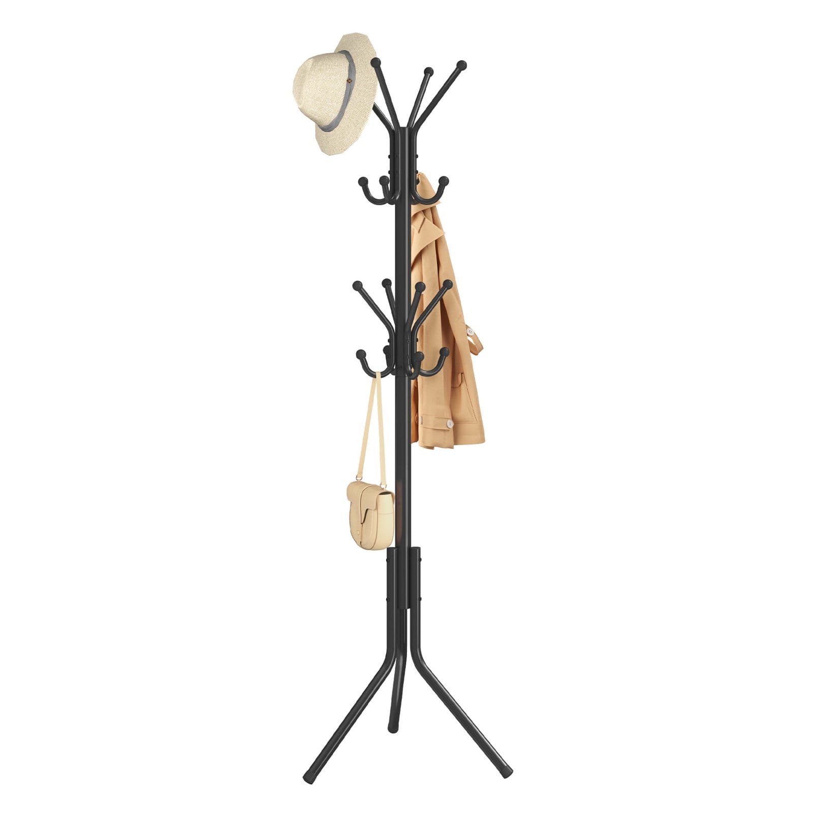 SONGMICS Coat Rack, Metal Coat Tree, Freestanding Organizer for Clothes, Bags, Hats, 175 cm Tall, 16 Hooks, for Entryway, Living Room, Bedroom, Ink Black RCR081BH01 1 SONGMICS Coat Rack, Metal Coat Tree, Freestanding Organizer for Clothes, Bags, Hats, 175 cm Tall, 16 Hooks, for Entryway, Living Room, Bedroom, Ink Black RCR081BH01