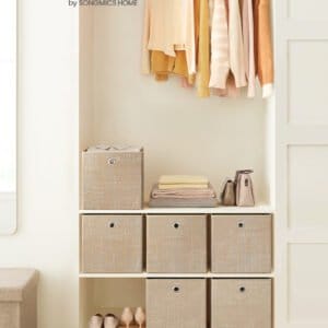 SONGMICS Storage Boxes, Set of 6 Non-Woven Fabric Boxes with Handles, 30 x 30 x 30 cm, Fit Cube Storage Unit, for Shelves, Foldable, Clothes Organisers, Sand Beige RFB006K03