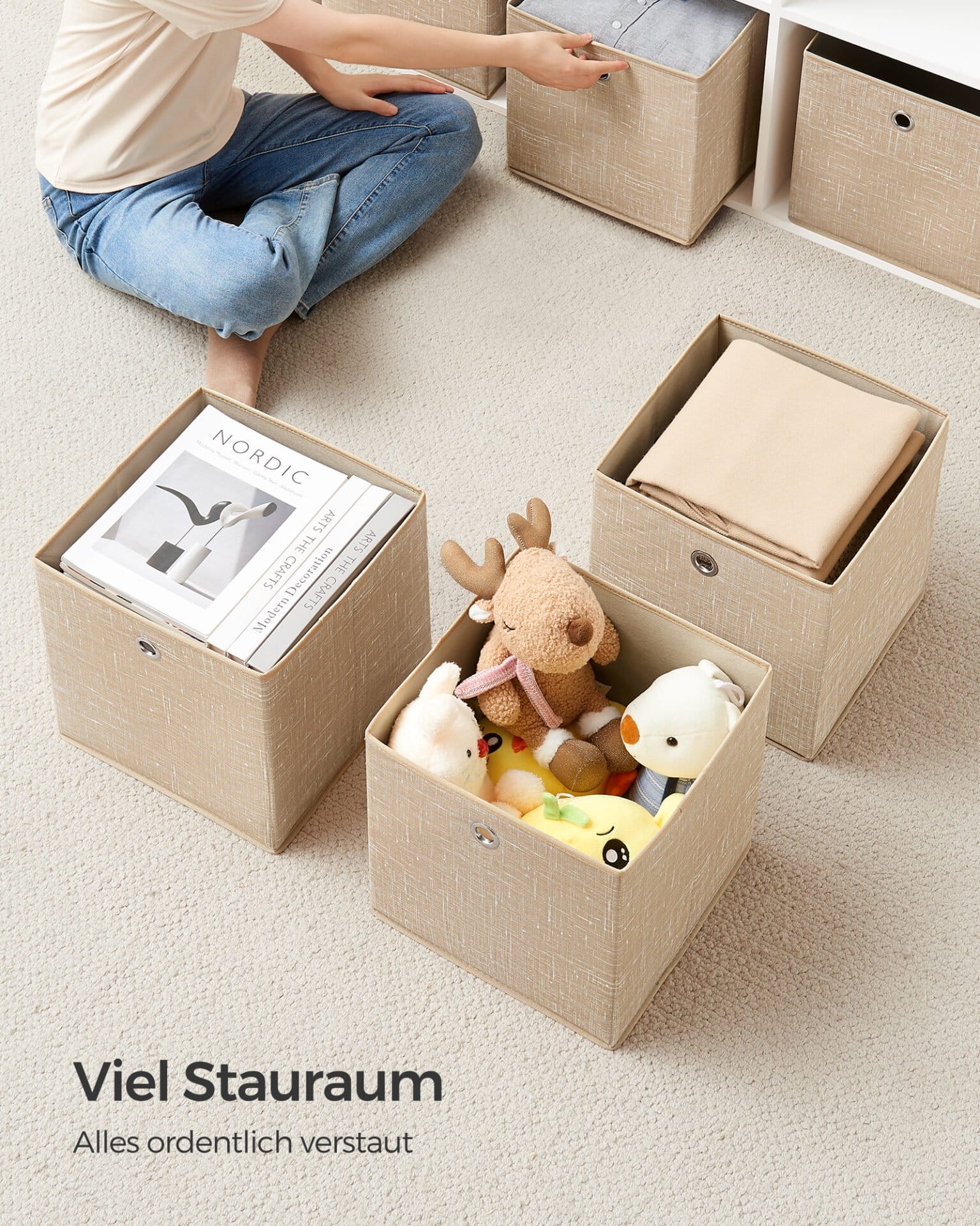 SONGMICS Storage Boxes, Set of 6 Non-Woven Fabric Boxes with Handles, 30 x 30 x 30 cm, Fit Cube Storage Unit, for Shelves, Foldable, Clothes Organisers, Sand Beige RFB006K03 2 SONGMICS Storage Boxes, Set of 6 Non-Woven Fabric Boxes with Handles, 30 x 30 x 30 cm, Fit Cube Storage Unit, for Shelves, Foldable, Clothes Organisers, Sand Beige RFB006K03 - Billede 2