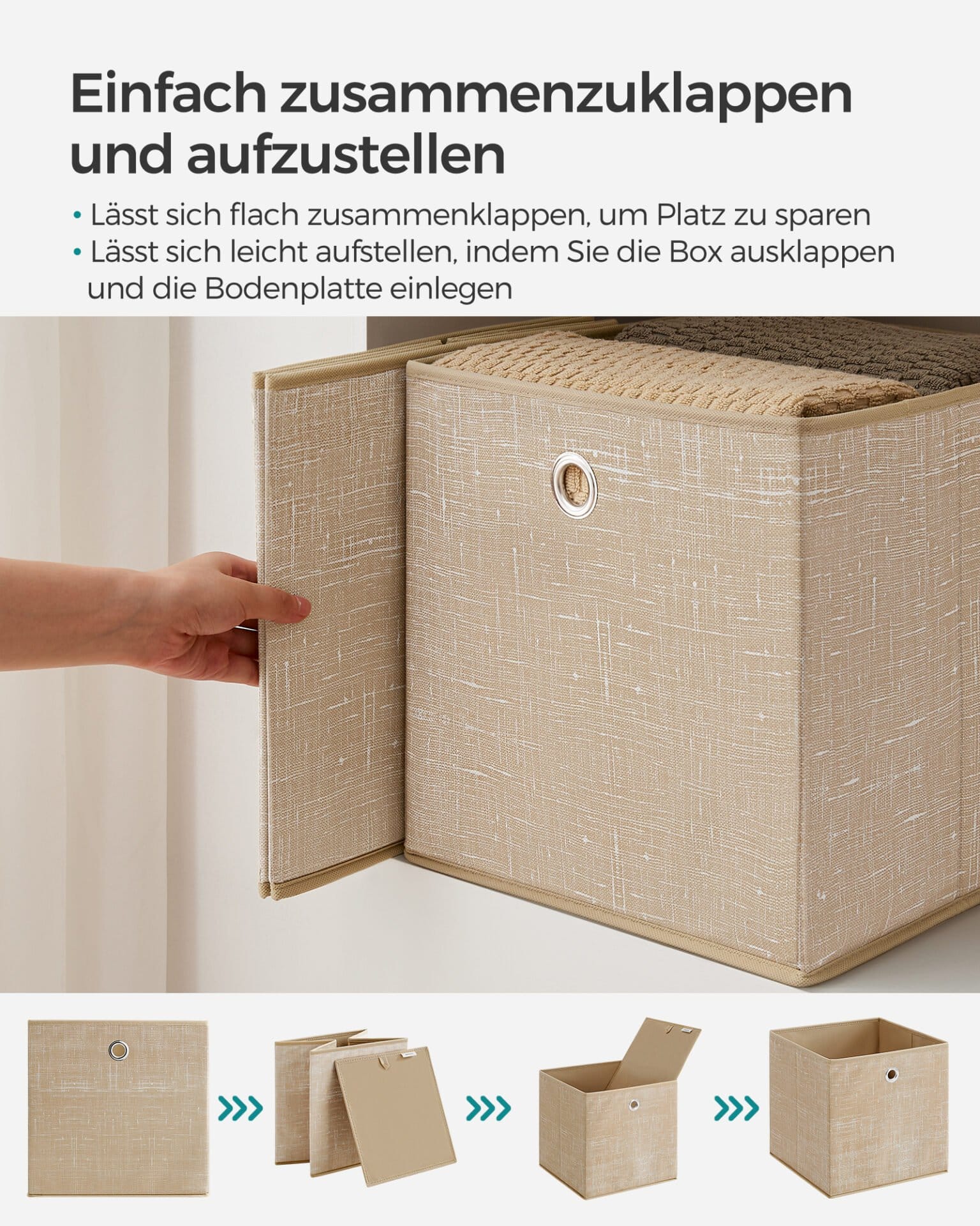 SONGMICS Storage Boxes, Set of 6 Non-Woven Fabric Boxes with Handles, 30 x 30 x 30 cm, Fit Cube Storage Unit, for Shelves, Foldable, Clothes Organisers, Sand Beige RFB006K03 3 SONGMICS Storage Boxes, Set of 6 Non-Woven Fabric Boxes with Handles, 30 x 30 x 30 cm, Fit Cube Storage Unit, for Shelves, Foldable, Clothes Organisers, Sand Beige RFB006K03 - Billede 3