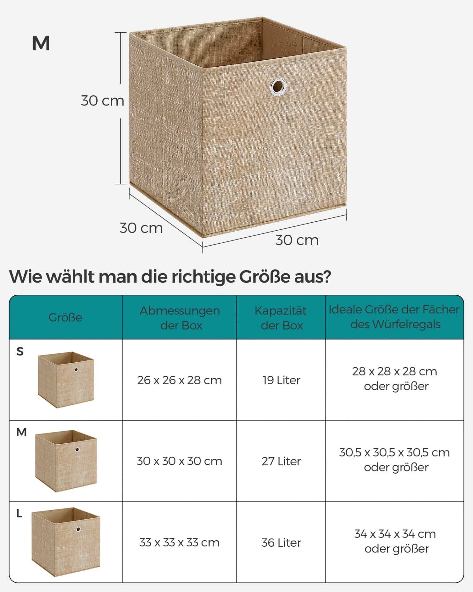 SONGMICS Storage Boxes, Set of 6 Non-Woven Fabric Boxes with Handles, 30 x 30 x 30 cm, Fit Cube Storage Unit, for Shelves, Foldable, Clothes Organisers, Sand Beige RFB006K03 5 SONGMICS Storage Boxes, Set of 6 Non-Woven Fabric Boxes with Handles, 30 x 30 x 30 cm, Fit Cube Storage Unit, for Shelves, Foldable, Clothes Organisers, Sand Beige RFB006K03 - Billede 5
