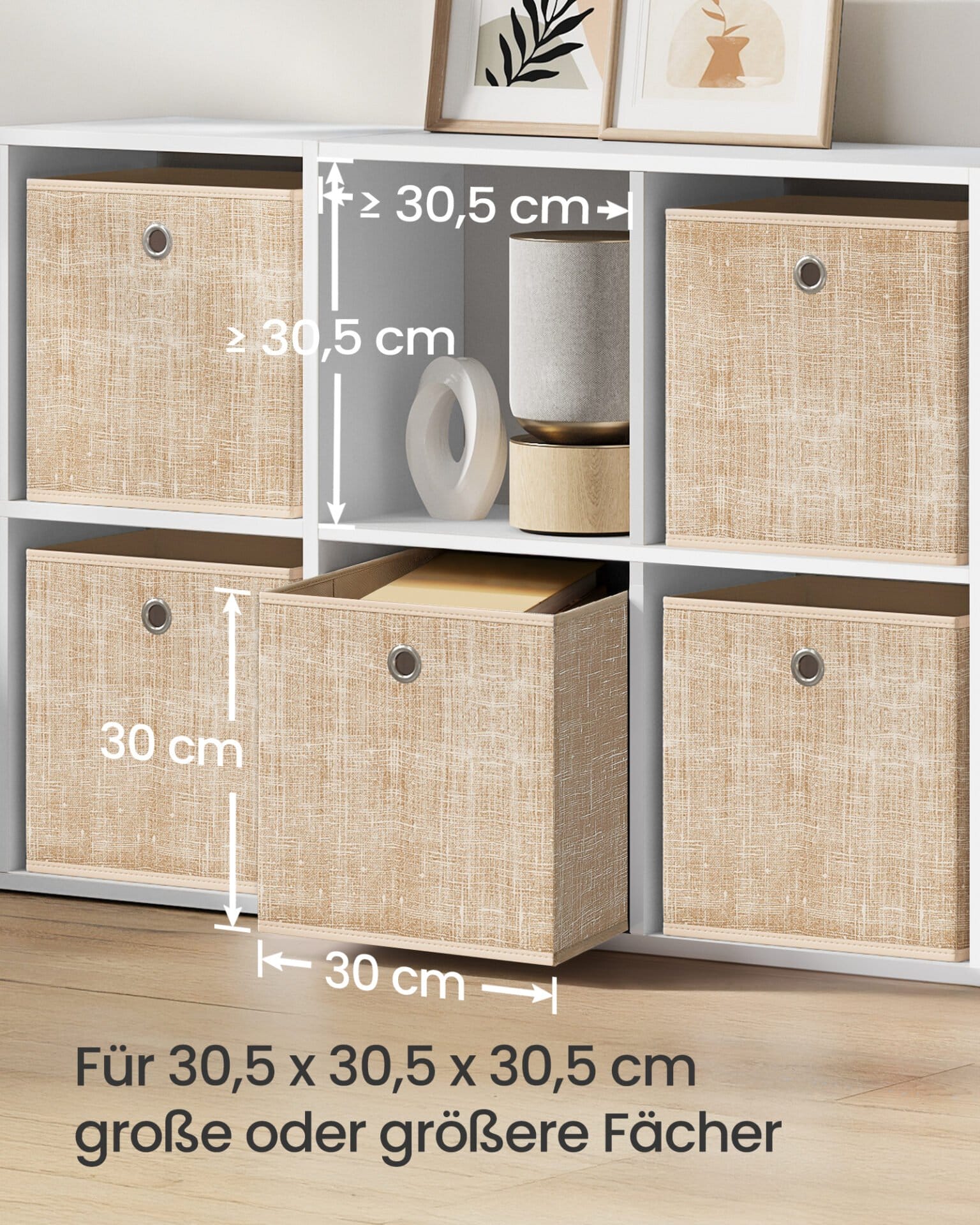 SONGMICS Storage Boxes, Set of 6 Non-Woven Fabric Boxes with Handles, 30 x 30 x 30 cm, Fit Cube Storage Unit, for Shelves, Foldable, Clothes Organisers, Sand Beige RFB006K03 7 SONGMICS Storage Boxes, Set of 6 Non-Woven Fabric Boxes with Handles, 30 x 30 x 30 cm, Fit Cube Storage Unit, for Shelves, Foldable, Clothes Organisers, Sand Beige RFB006K03 - Billede 7