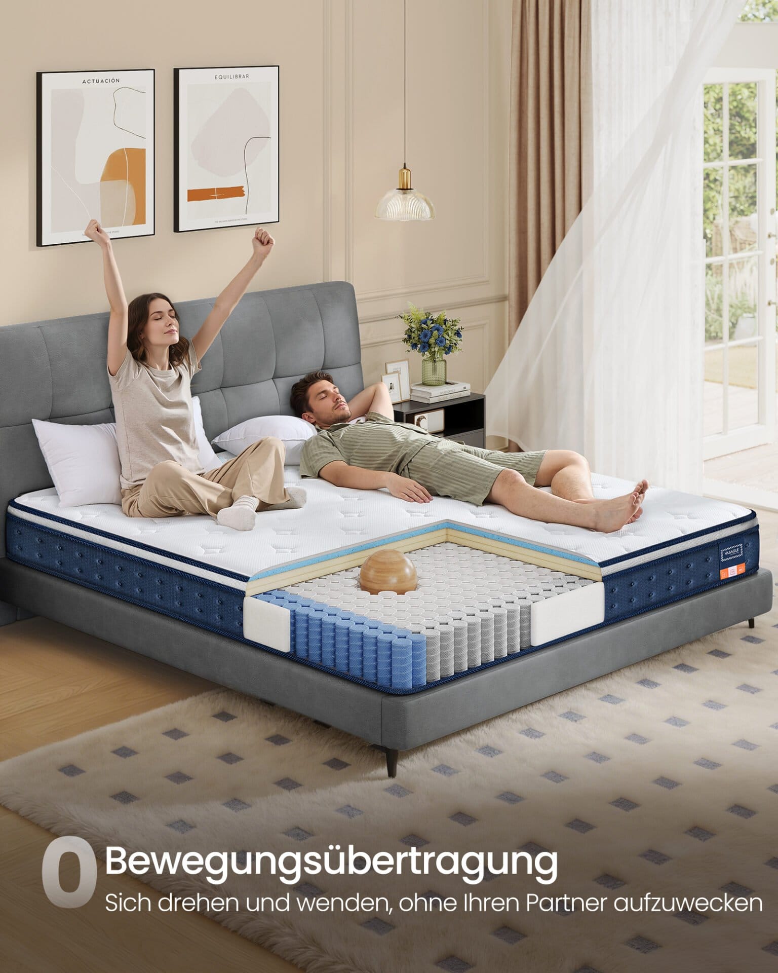 VASAGLE 90 x 200 x 20 cm Medium Firm Gel Memory Foam Pocket Spring Mattress, H3, 7-Zone Support, Motion Isolation, Breathable Cover, Blue RMZ212QZ02 3 VASAGLE 90 x 200 x 20 cm Medium Firm Gel Memory Foam Pocket Spring Mattress, H3, 7-Zone Support, Motion Isolation, Breathable Cover, Blue RMZ212QZ02 - Billede 3