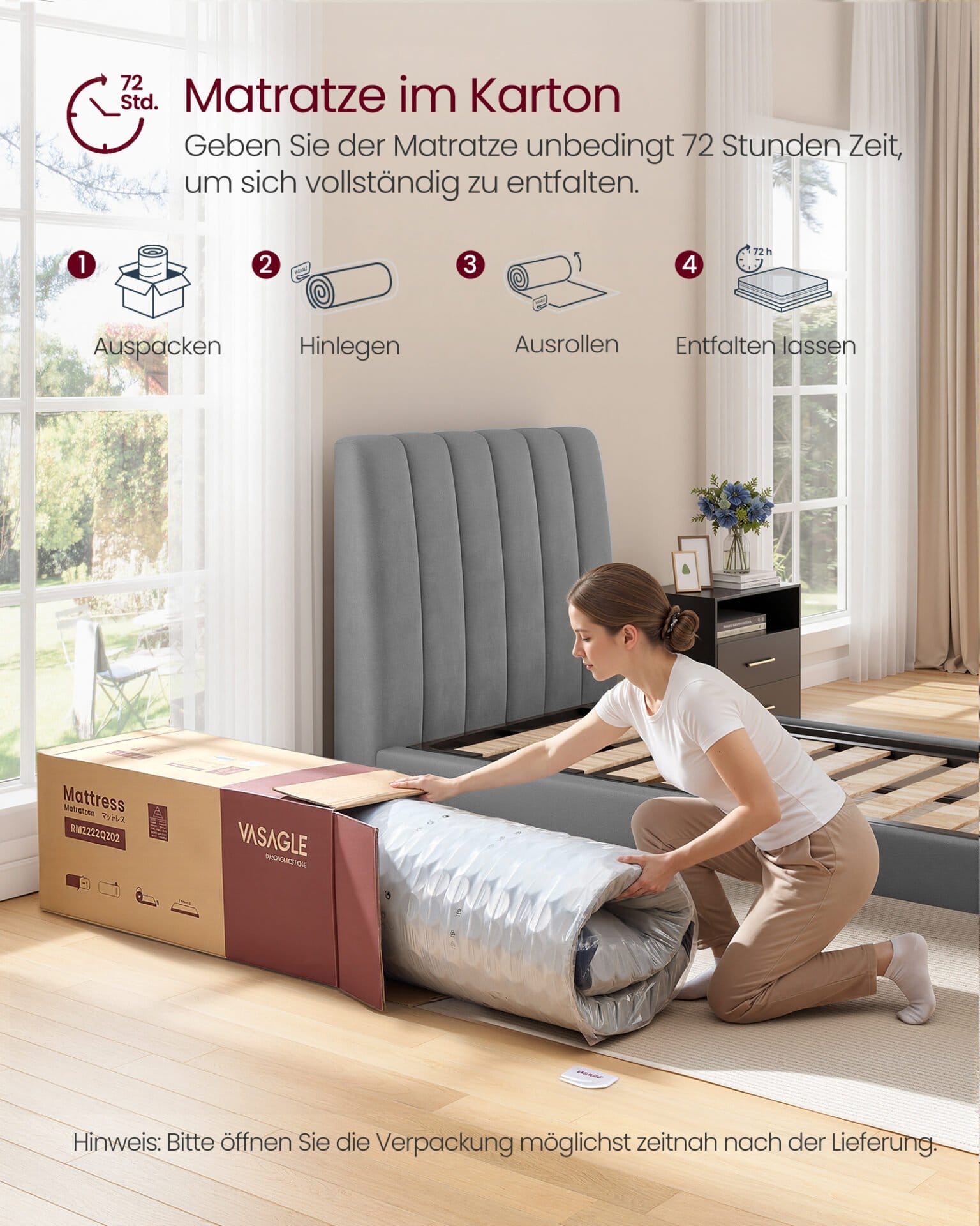 VASAGLE 90 x 200 x 20 cm Medium Firm Gel Memory Foam Pocket Spring Mattress, H3, 7-Zone Support, Motion Isolation, Breathable Cover, Blue RMZ212QZ02 7 VASAGLE 90 x 200 x 20 cm Medium Firm Gel Memory Foam Pocket Spring Mattress, H3, 7-Zone Support, Motion Isolation, Breathable Cover, Blue RMZ212QZ02 - Billede 7