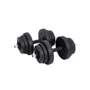SONGMICS 2-in-1 Dumbbells Set, 2 x 10 kg Adjustable Dumbbells with Extra Barbell Bar, Plastic-Coated Weight Plates, Fitness Exercise, Home Gym, Black SYL20HBK