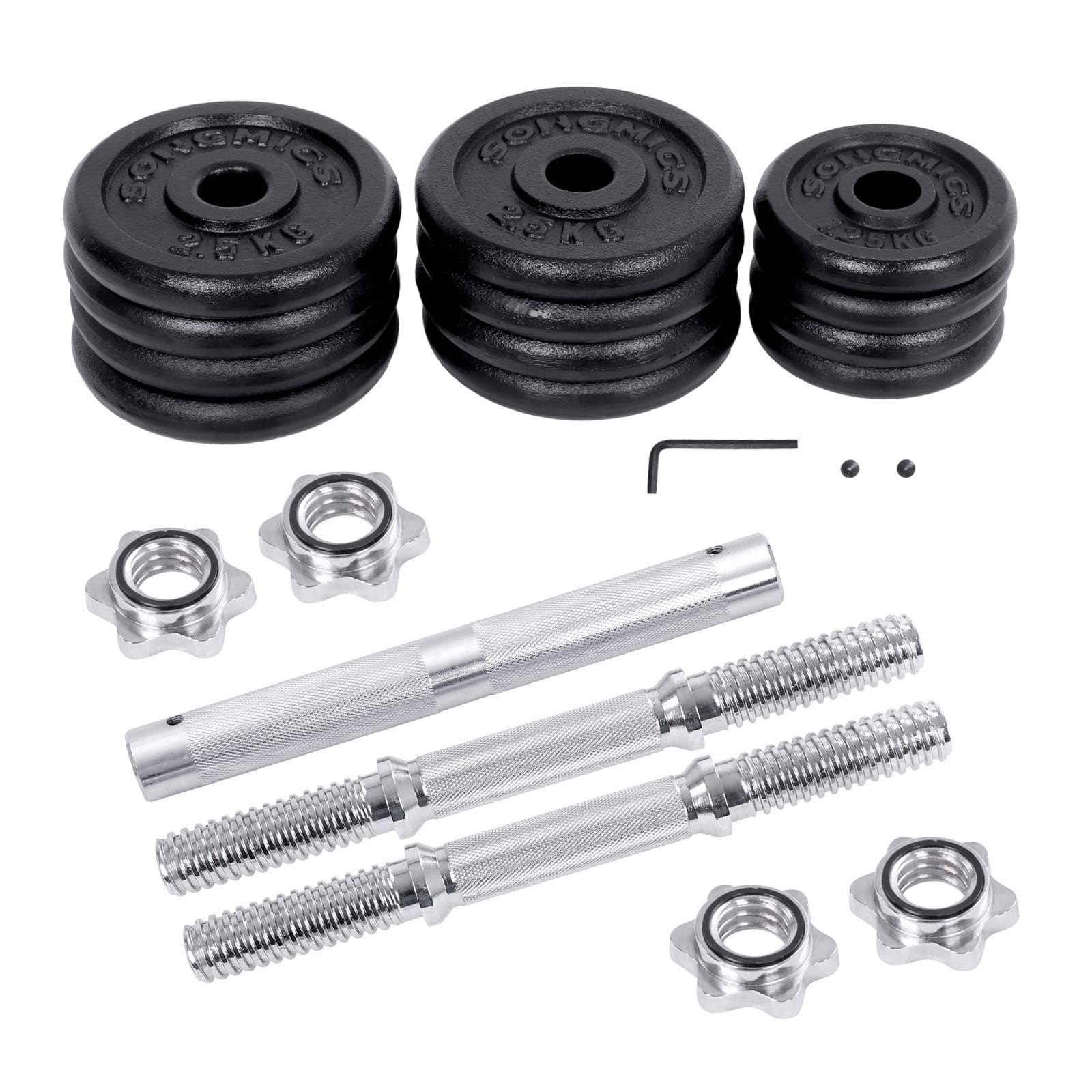 SONGMICS 2-in-1 Dumbbells Set, 2 x 15 kg Cast Iron Adjustable Weights, with Extra Steel Barbell Bar, Fitness Training, Weight Lifting, at Home Gym, Black SYL30LBK 5 SONGMICS 2-in-1 Dumbbells Set, 2 x 15 kg Cast Iron Adjustable Weights, with Extra Steel Barbell Bar, Fitness Training, Weight Lifting, at Home Gym, Black SYL30LBK - Billede 5